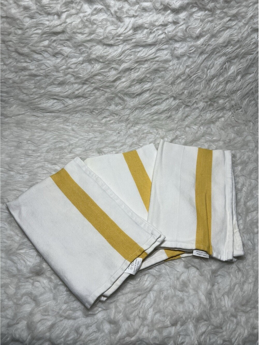 3 Whitewrap 15 inch x 25 inch yellow-striped herringbone kitchen dish towel